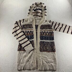 Hem & Thread Cardigan Sweater Womens Small‎ Multi Chunky Knit Hooded Warm Wear